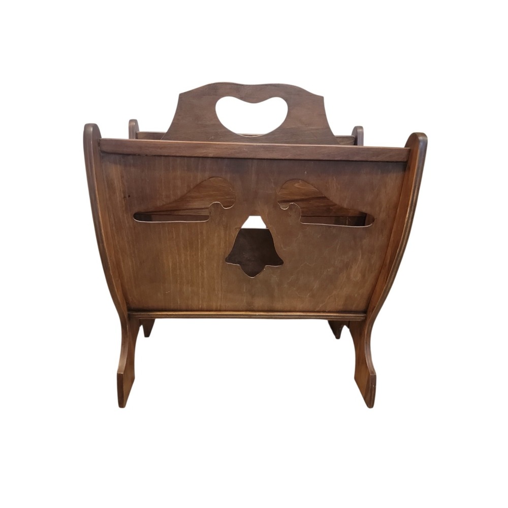 Mid Century Modern Wooden Magazine Rack. Handcrafted. Cutouts